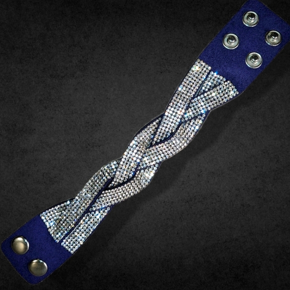 A16 Bright Crystal Braided Wrap Bracelet Rhinestone Blue Purple Suede - Picture 4 of 13
